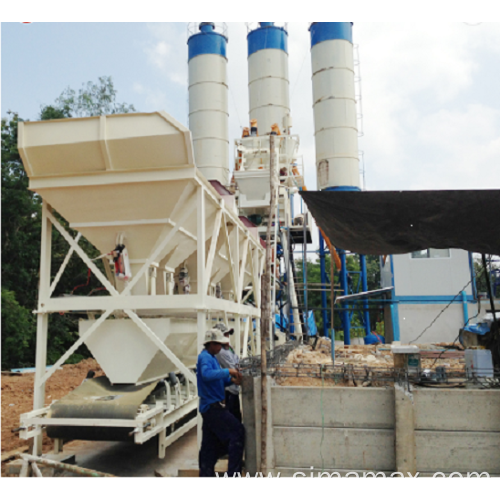 Portable HZS50 Concrete Mixer Plant With Cement Silo